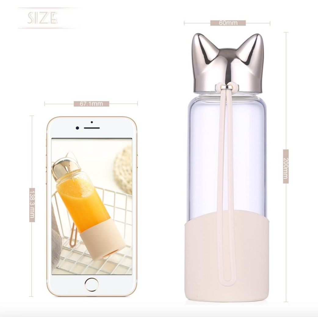 Gold Cat Glass Water Bottle