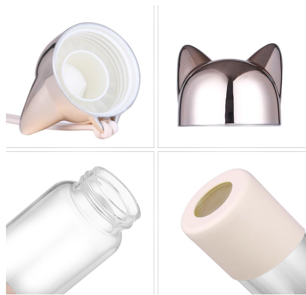 Gold Cat Glass Water Bottle