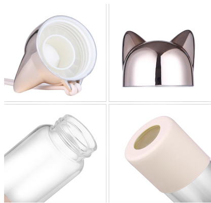 Gold Cat Glass Water Bottle