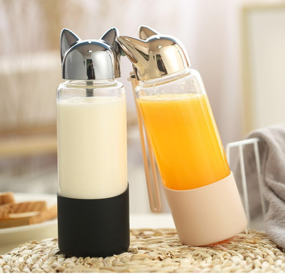 Gold Cat Glass Water Bottle