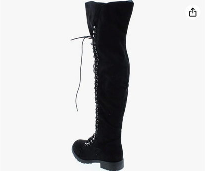 Black Lace-Up Over-the-Knee Boots