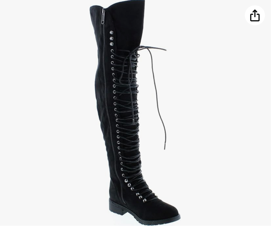Black Lace-Up Over-the-Knee Boots