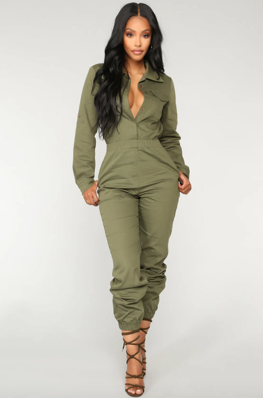 Olive Green Utility Jumpsuit