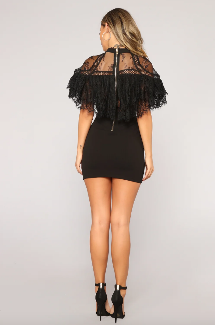 Black Lace Flutter Sleeve Dress