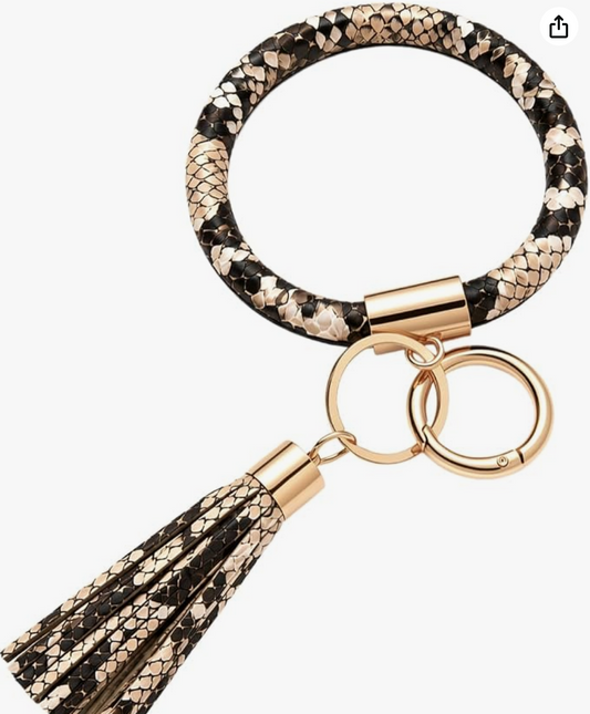 Snake-Print Tassel Keyring Bracelet