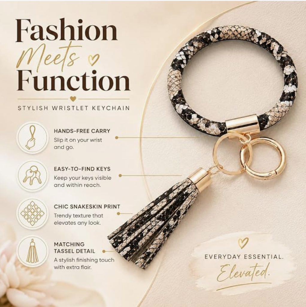 Snake-Print Tassel Keyring Bracelet