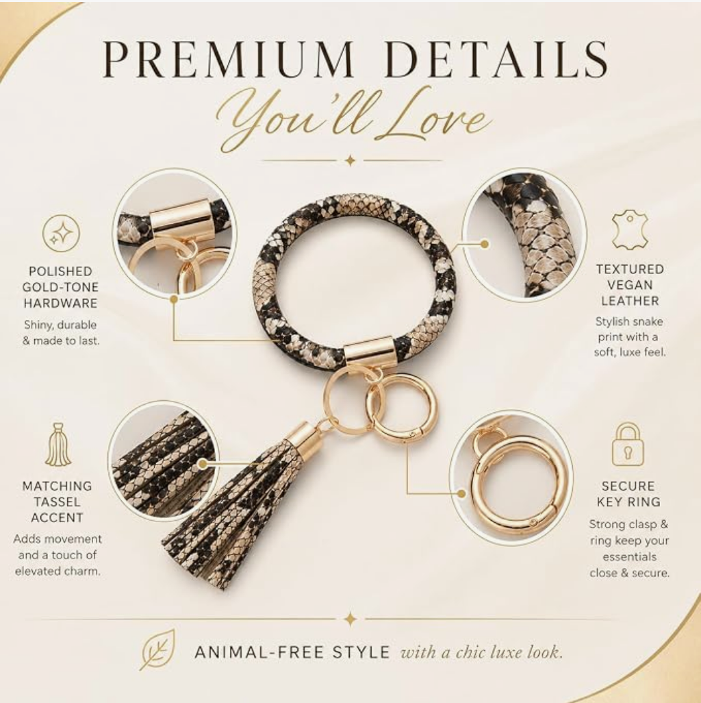 Snake-Print Tassel Keyring Bracelet