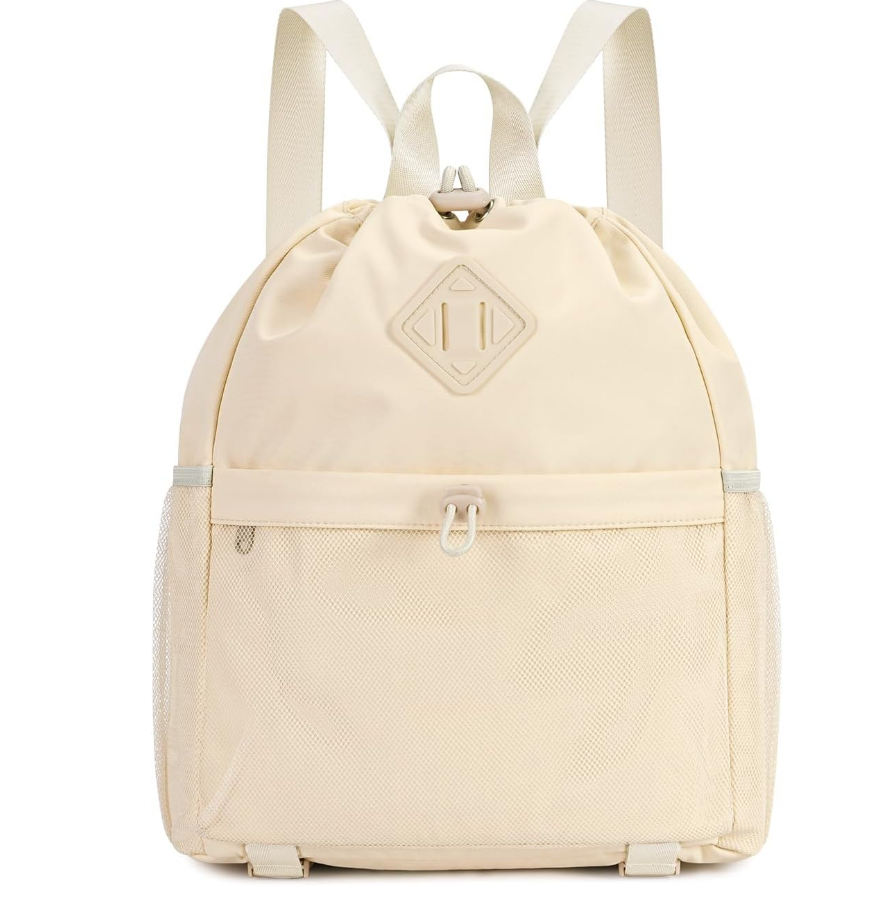 Light Mint Drawstring Backpack with Mesh Pockets