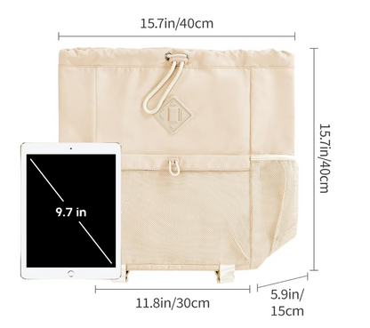 Light Mint Drawstring Backpack with Mesh Pockets