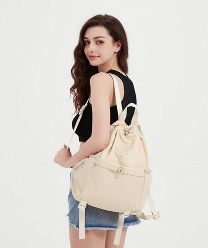 Light Mint Drawstring Backpack with Mesh Pockets