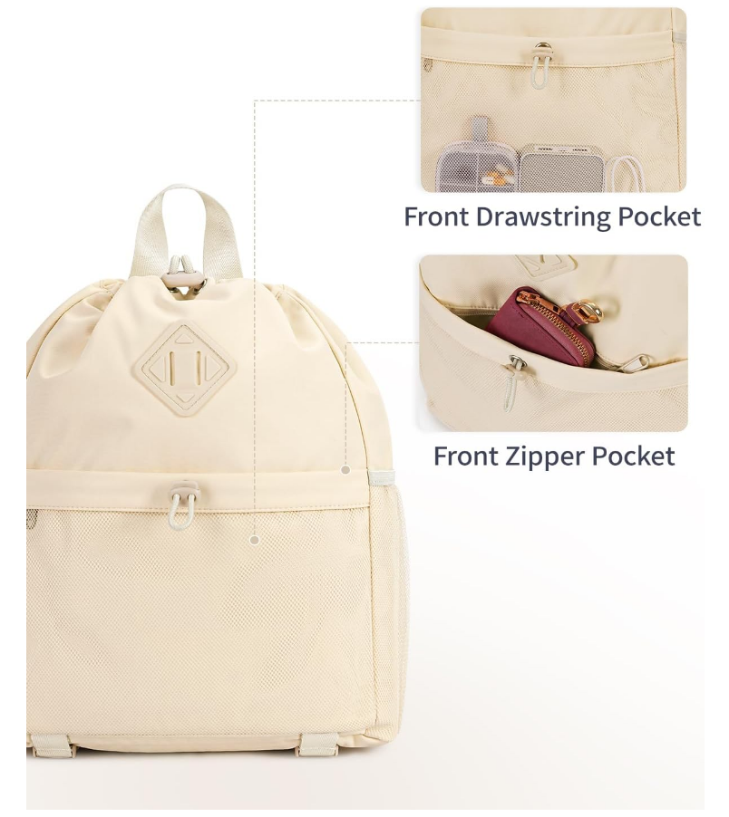 Light Mint Drawstring Backpack with Mesh Pockets