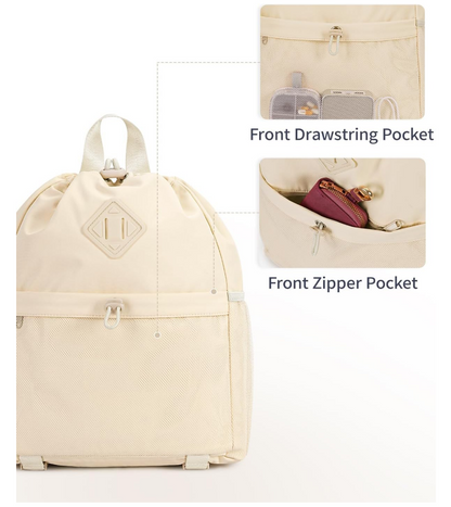 Light Mint Drawstring Backpack with Mesh Pockets